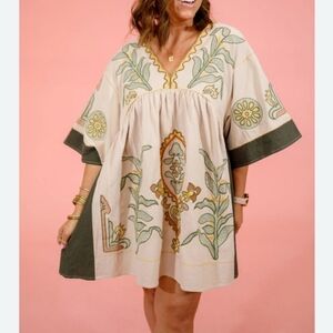 Sunday Up New Floral Embroidered V-Neck Dress Large